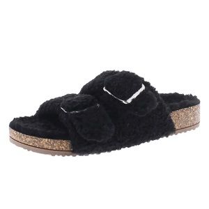 NWT Steve Madden Black Sherpa Sandals size 8.5